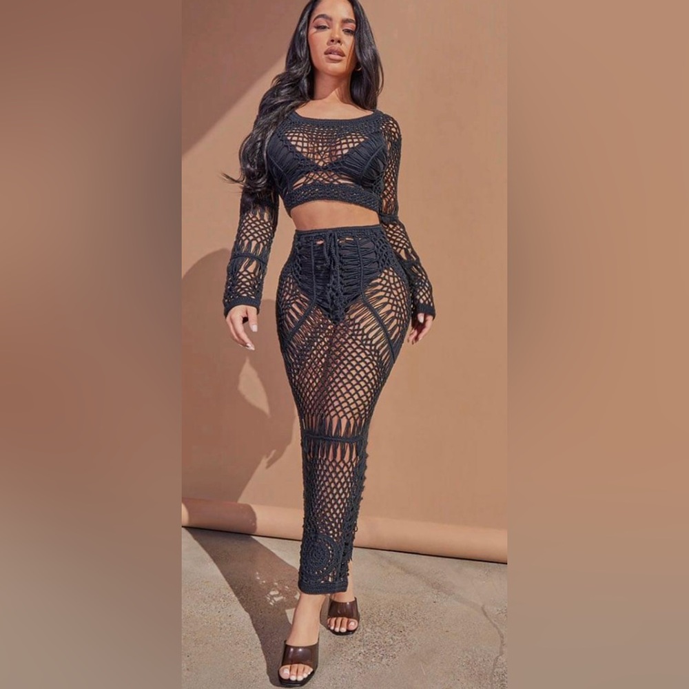 Pretty Little Thing Black Crochet Set